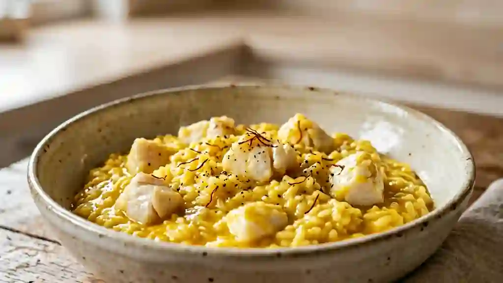 Risotto safrané crémeux et lotte fondante - Photo de présentation