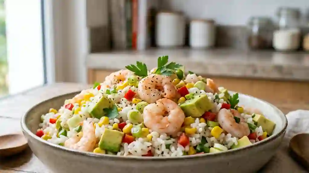 Riz californien croquant aux crevettes et avocat - Photo de présentation