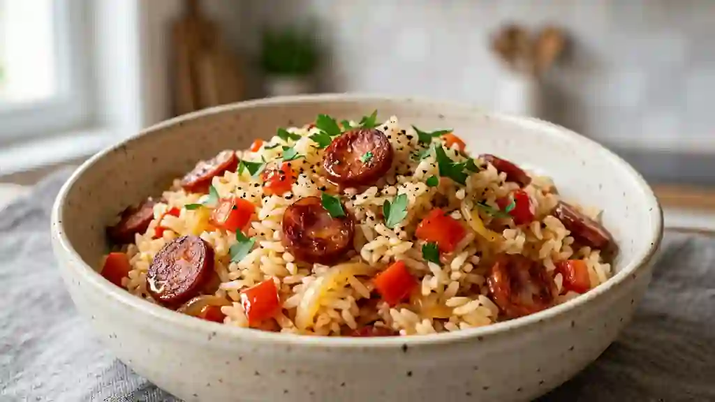 Riz fondant au chorizo et poivrons - Photo de présentation