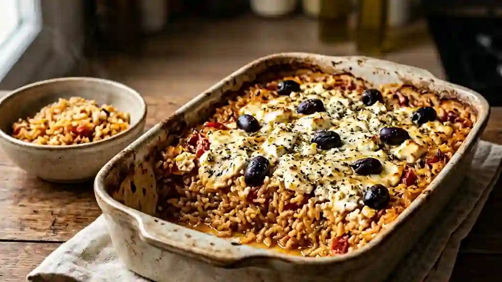 Riz à la grecque fondant et feta rôtie - Photo de présentation