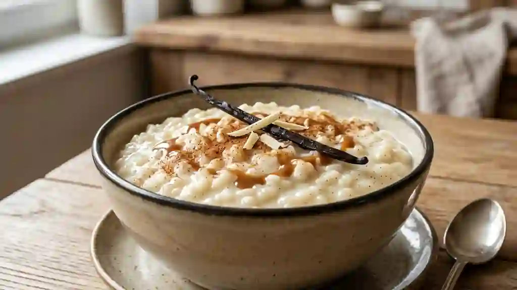 Riz au lait crémeux et fondant à la vanille - Photo de présentation