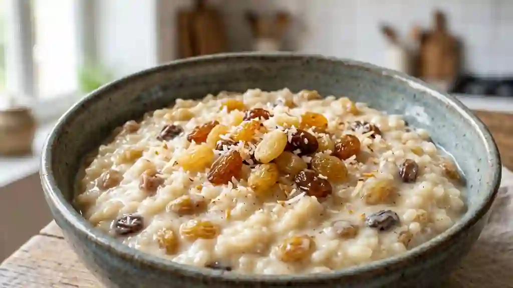 Riz au lait de coco crémeux aux raisins - Photo de présentation