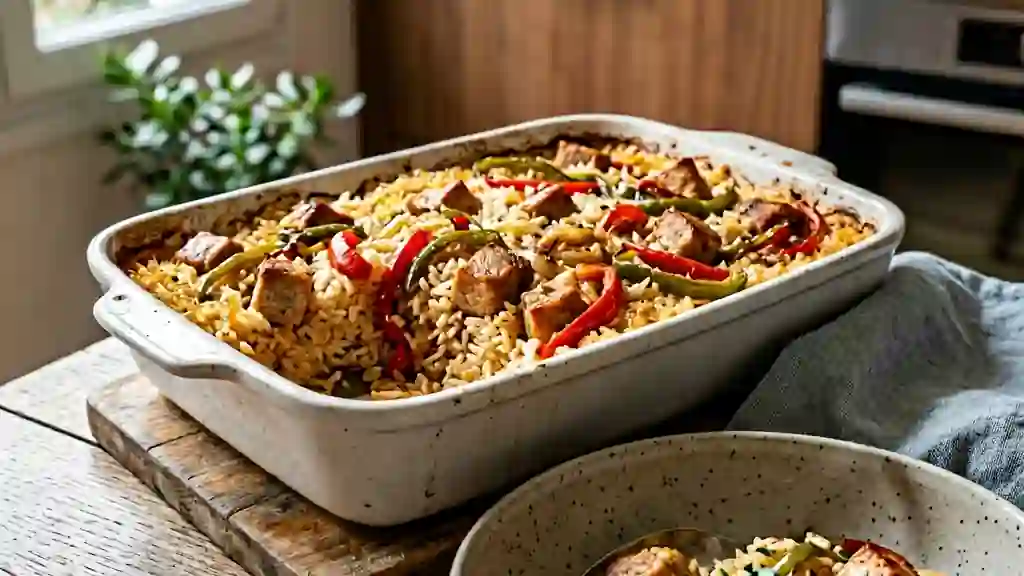 Riz au porc et poivrons rôtis fondants - Photo de présentation