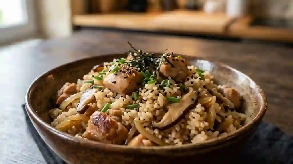 Riz Japonais Fondant au Poulet et Shiitake - Photo de présentation