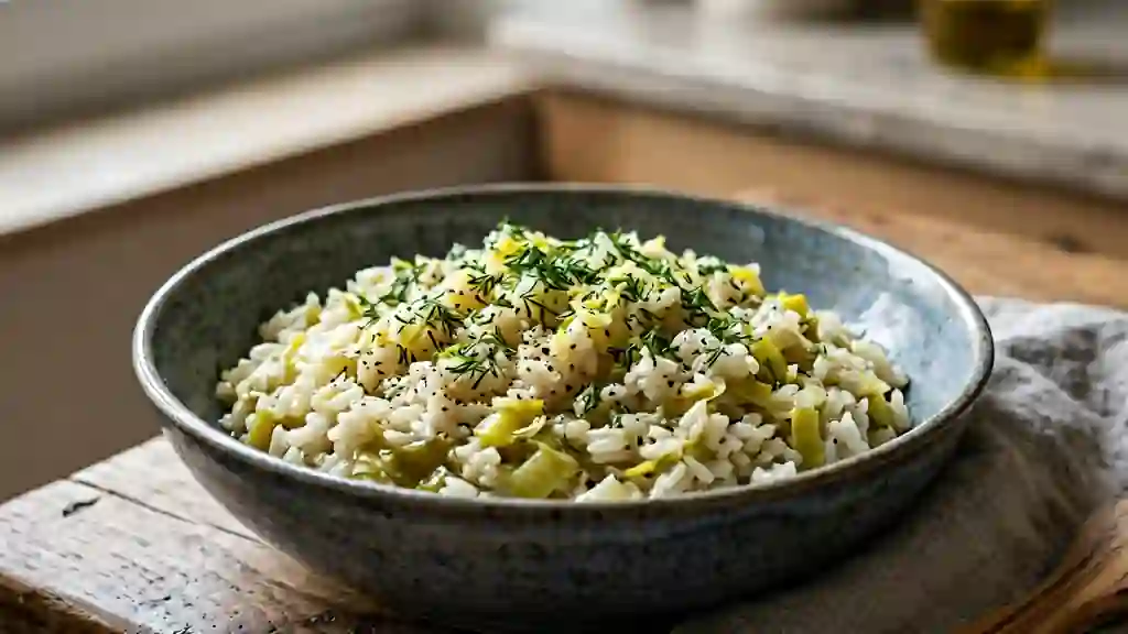 Riz Fondant aux Poireaux, Citron et Aneth - Photo de présentation