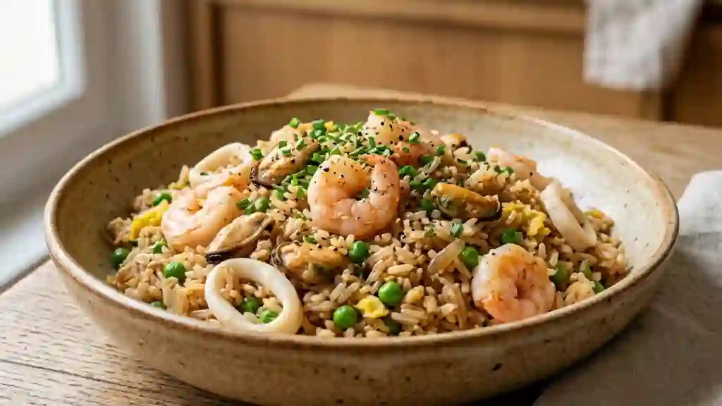 Riz jasmin sauté aux fruits de mer - Photo de présentation