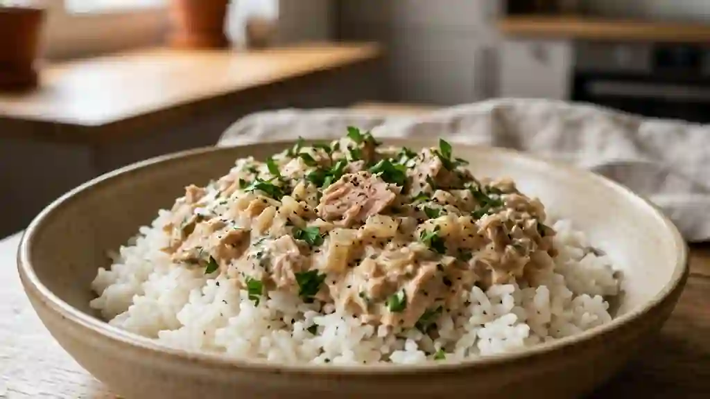 Riz fondant à la crème de thon et persillade - Photo de présentation