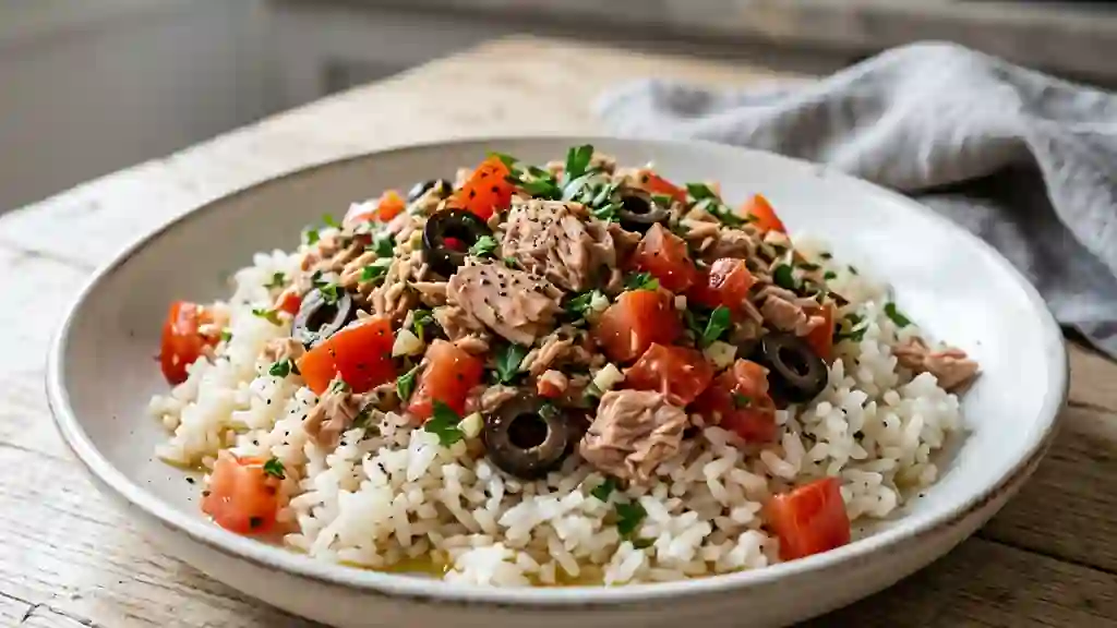 Riz fondant au thon et olives acidulées - Photo de présentation