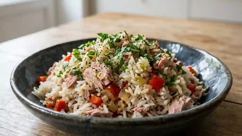 Riz fondant au thon et poivrons confits - Photo de présentation