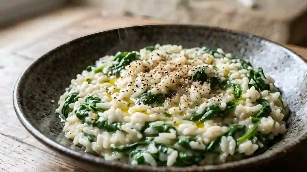 Riz fondant aux épinards et crème muscadée - Photo de présentation