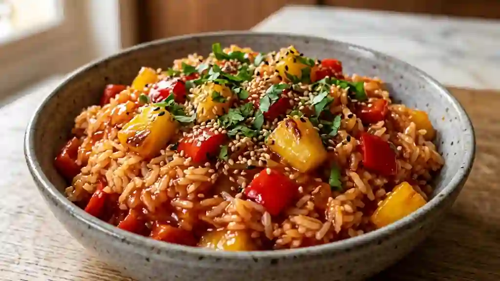 Riz jasmin à l'ananas et sauce aigre-douce - Photo de présentation
