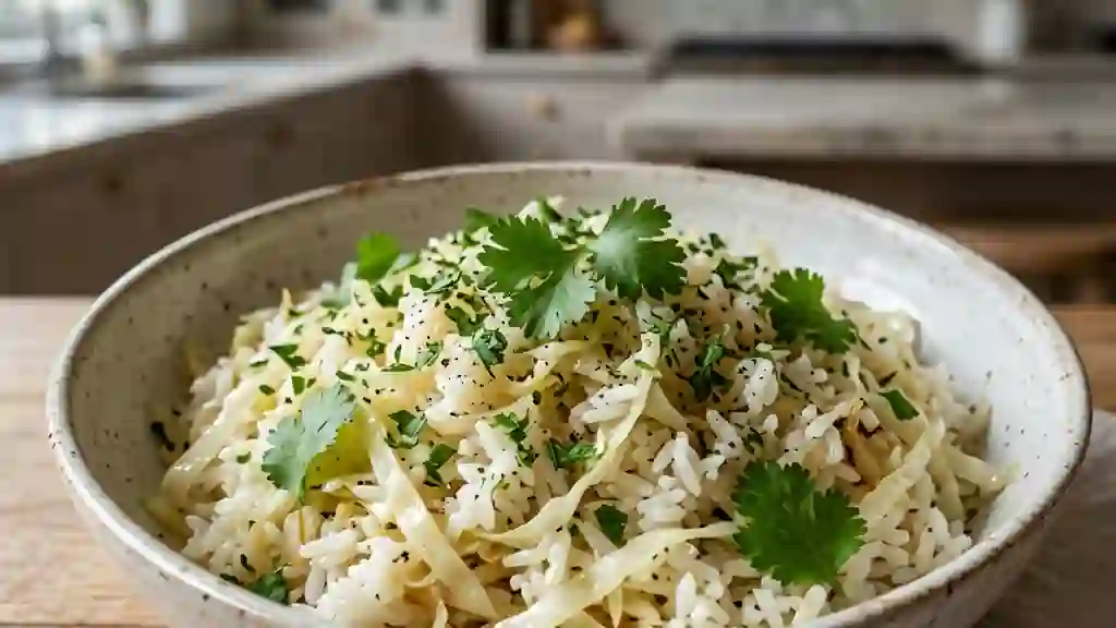Riz sauté au chou fondant et coriandre - Photo de présentation