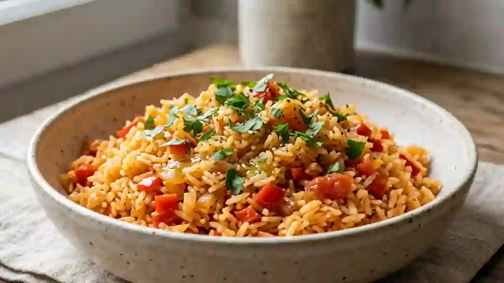 Riz espagnol fondant et parfumé au paprika - Photo de présentation