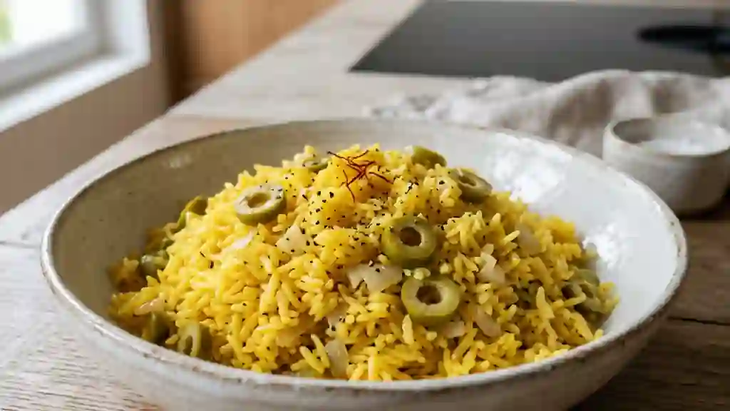 Riz pilaf safrané aux olives - Photo de présentation