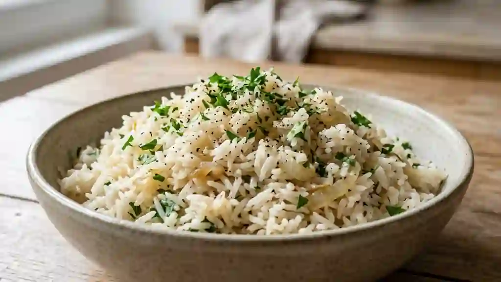 Riz pilaf nacré et léger au persil - Photo de présentation
