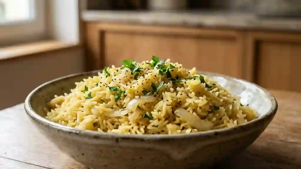 Riz pilaf au beurre et grains nacrés - Photo de présentation