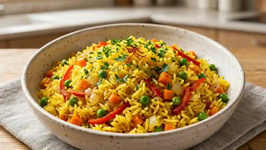 Riz basmati safrané aux légumes croquants - Photo de présentation