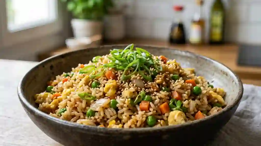 Riz sauté au wok, gingembre et sésame - Photo de présentation