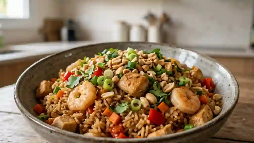 Riz sauté croustillant poulet et crevettes - Photo de présentation