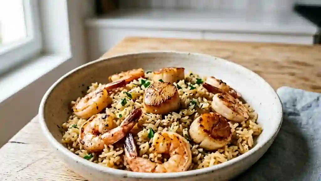 Poêlée de riz jasmin aux fruits de mer - Photo de présentation