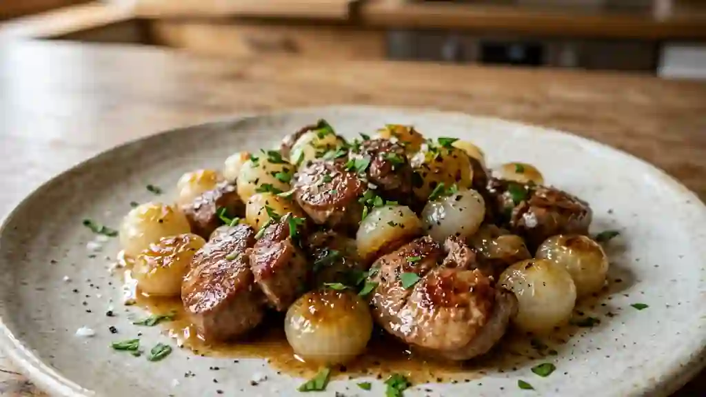 Rognons d'agneau fondants aux petits oignons - Photo de présentation