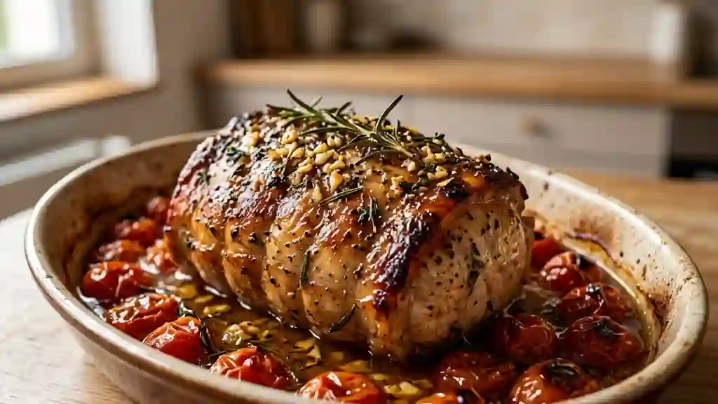 Rôti de porc fondant aux herbes et tomates - Photo de présentation