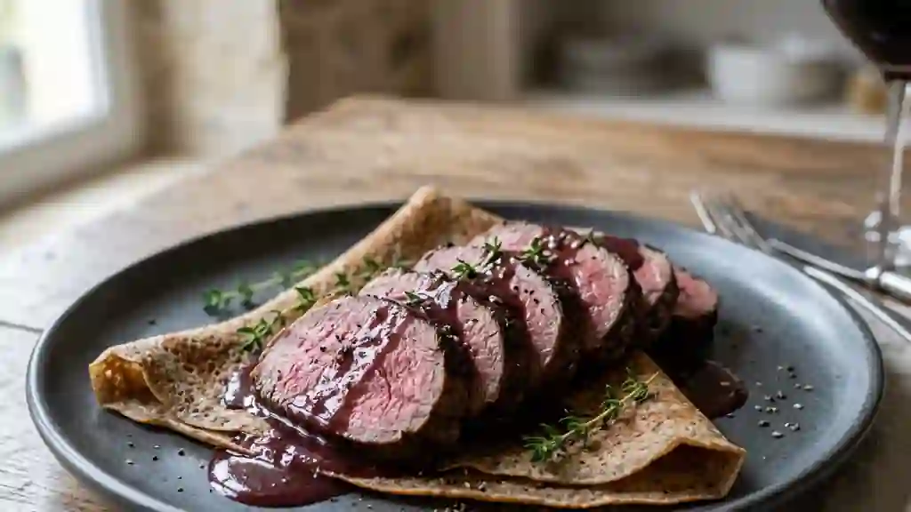 Rôti de biche fondant et galettes de sarrasin - Photo de présentation