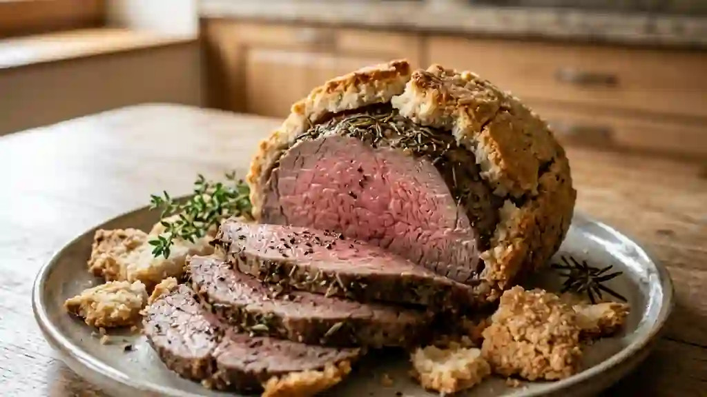 Rôti de bœuf en croûte de sel et herbes - Photo de présentation