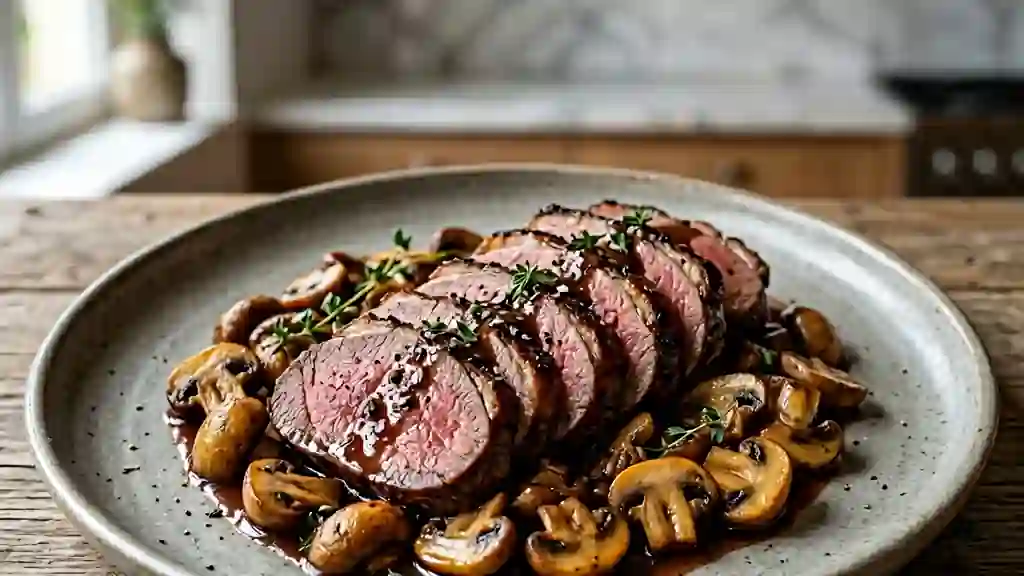 Rôti de chevreuil fondant aux champignons - Photo de présentation