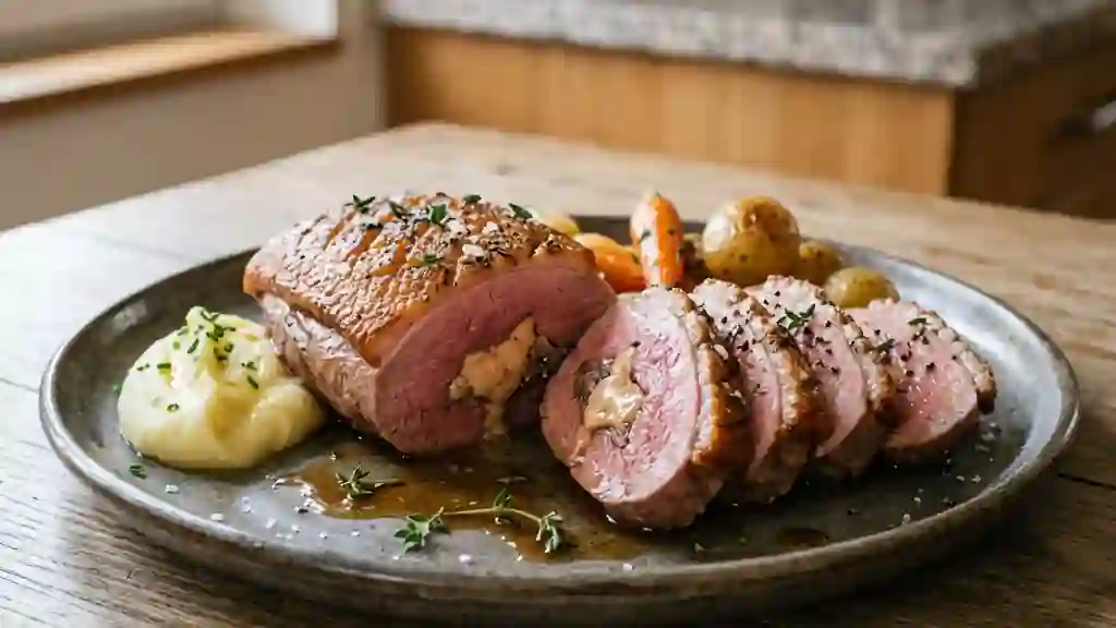 Magret de canard rôti farci au foie gras - Photo de présentation