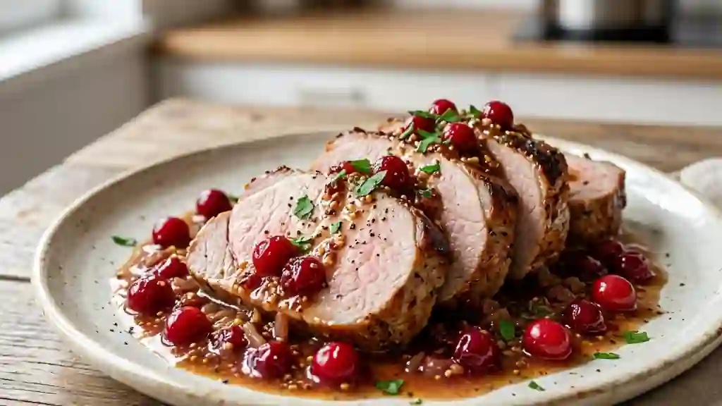 Rôti de porc fondant aux airelles et moutarde - Photo de présentation