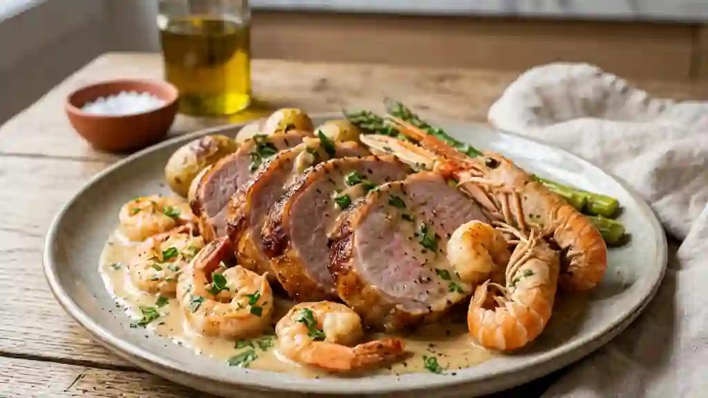 Rôti de porc fondant aux langoustines - Photo de présentation