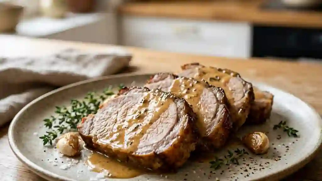 Rôti de porc confit au lait et thym - Photo de présentation