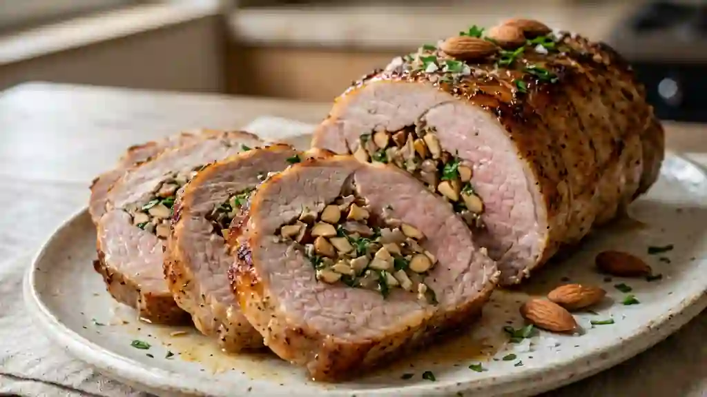 Rôti de porc fondant cœur d'amandes croquantes - Photo de présentation
