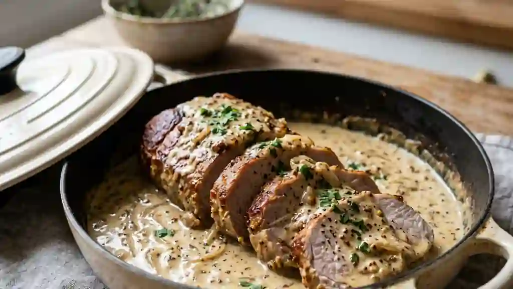 Rôti de porc fondant à la crème de moutarde - Photo de présentation