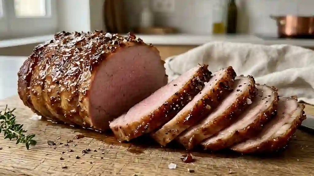 Rôti de porc caramélisé à la moutarde - Photo de présentation