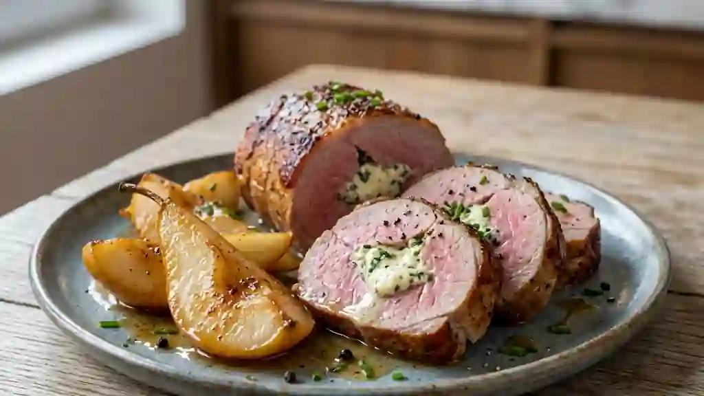 Rôti de porc au Boursin et poires fondantes - Photo de présentation