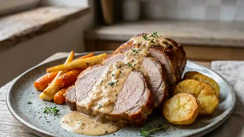 Rôti de porc fondant au champagne - Photo de présentation