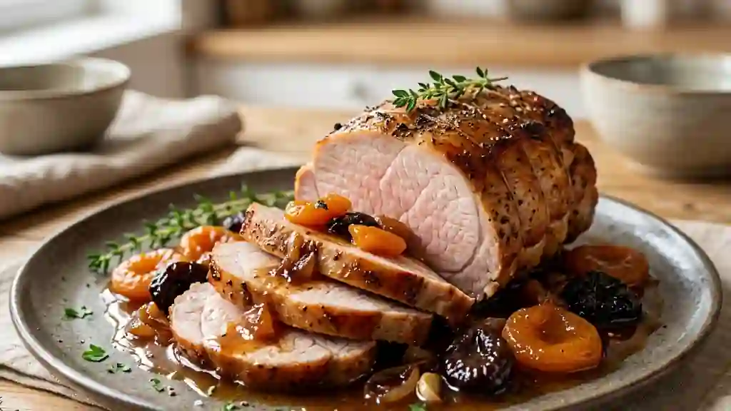 Rôti de porc fondant aux fruits secs et miel - Photo de présentation