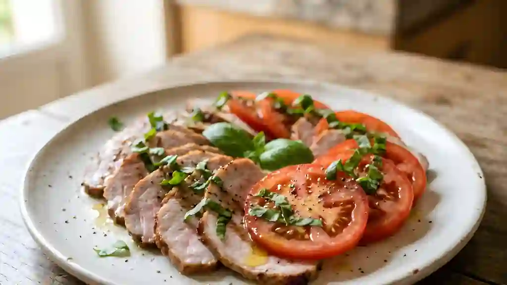 Rôti de porc aux tomates et basilic - Photo de présentation