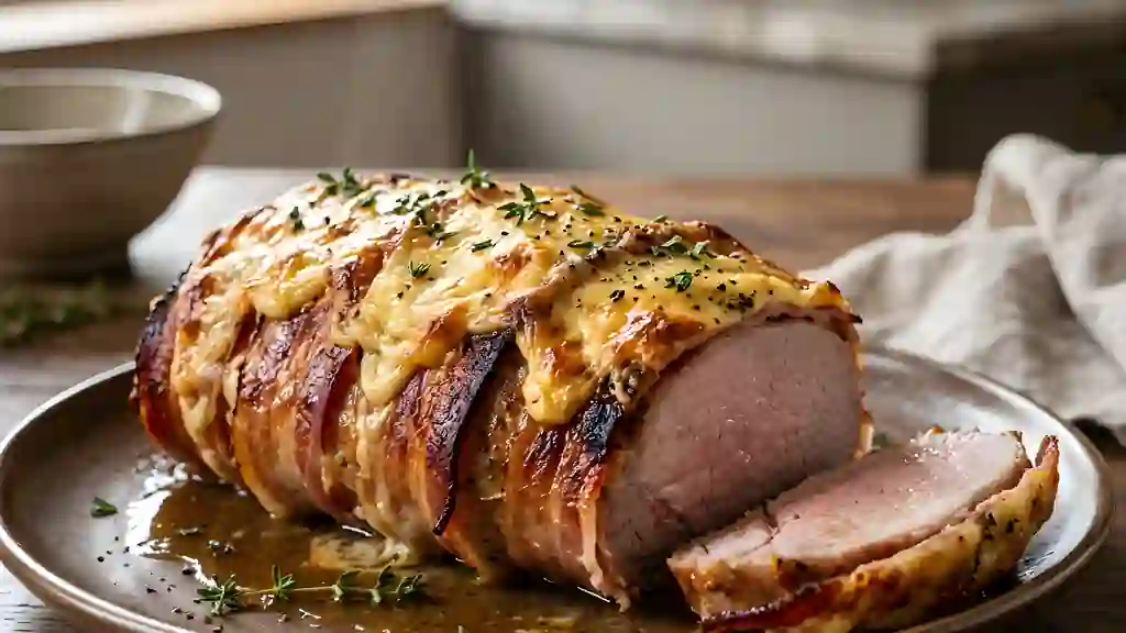 Rôti de porc gratiné au bacon croustillant - Photo de présentation