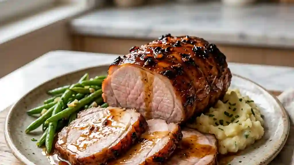 Rôti de porc laqué au miel et soja - Photo de présentation