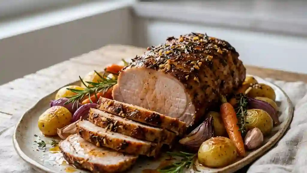 Rôti de porc juteux ail et romarin - Photo de présentation
