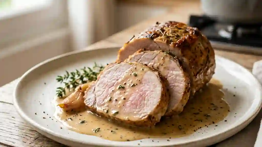 Rôti de porc fondant infusé au lait et thym - Photo de présentation