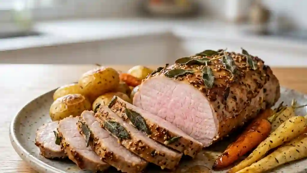 Rôti de porc laqué à la sauge et moutarde - Photo de présentation