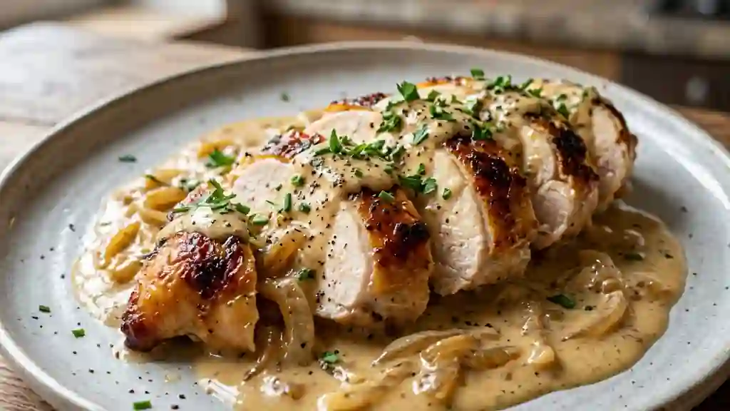 Rôti de poulet fondant sauce crème-moutarde - Photo de présentation