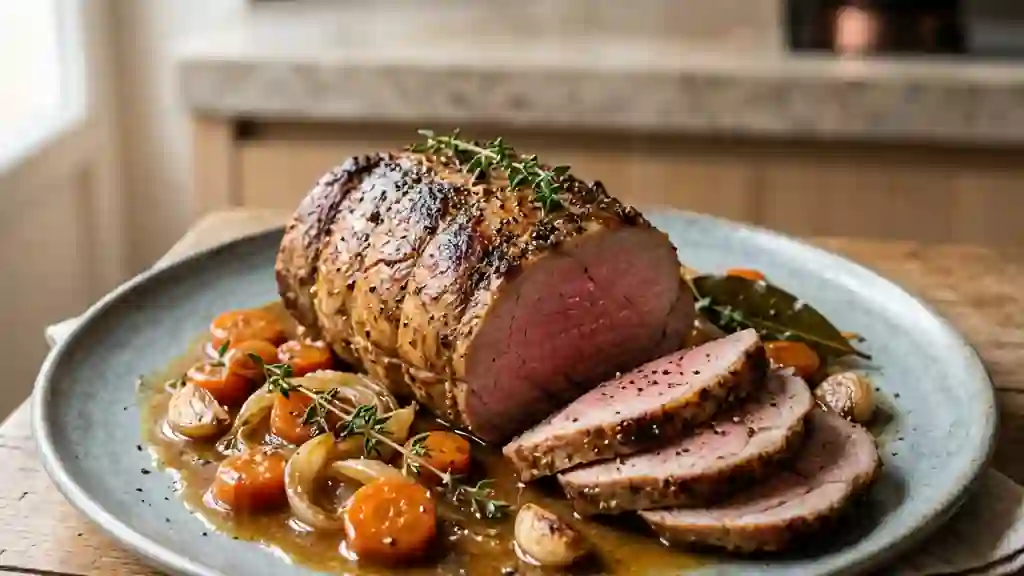 Rôti de veau fondant au jus de thym - Photo de présentation