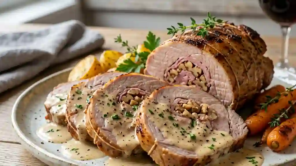 Veau fondant farci au jambon et éclats de noix - Photo de présentation