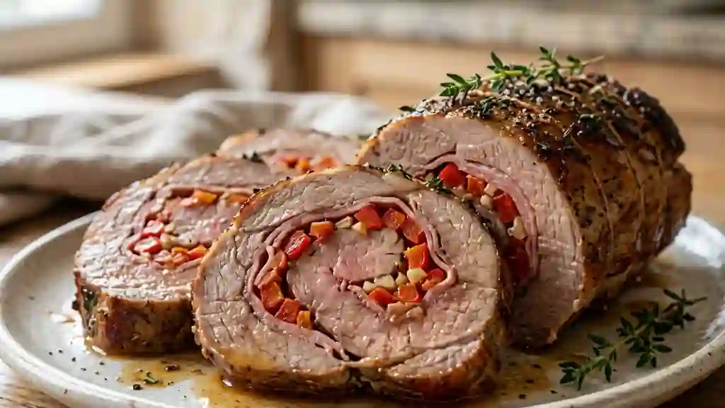 Veau farci au jambon et poivrons confits - Photo de présentation