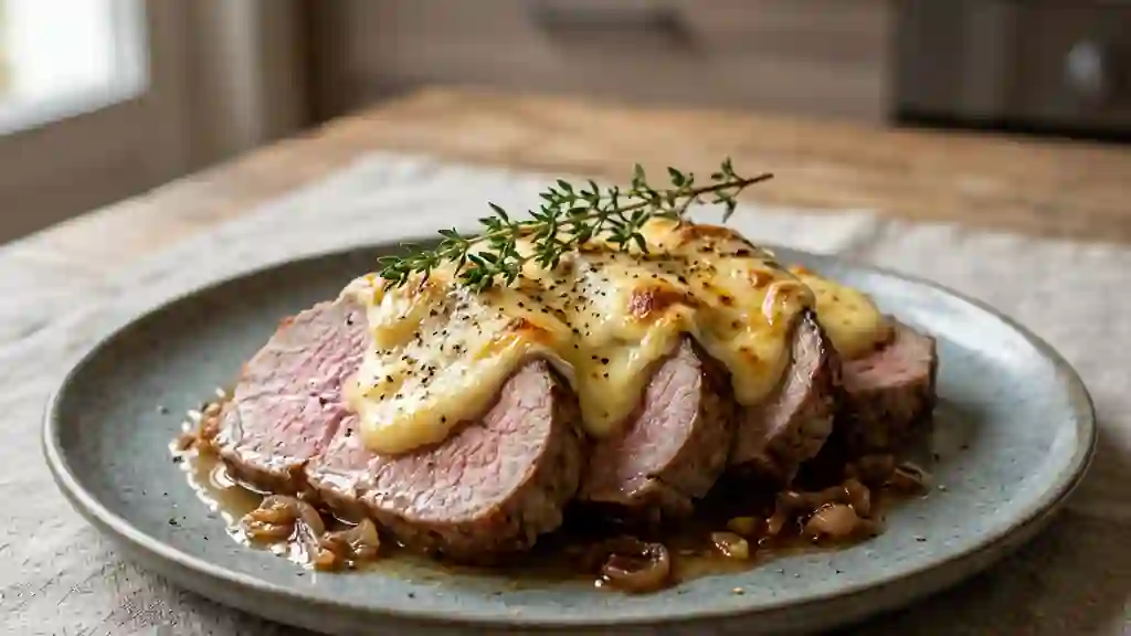 Rôti de veau fondant au brie gratiné - Photo de présentation